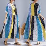 Gelbe Gestreifte Maxi Sommerkleider aus Baumwolle für Damen Einheitsgröße 