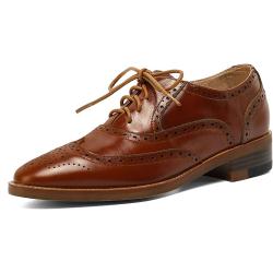 Damen Leder Flats Oxfords Schuhe Freizeit Schnürschuhe Brogues Wingtips Schuhe für Damen Herbst Flache Schuhe