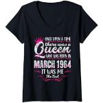 Damen Queen Born in March 1964 - Cute Girl 60th Birthday T-Shirt mit V-Ausschnitt