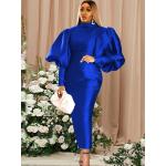 Blaue Langärmelige Winterkleider für Damen Größe XL zu Weihnachten 