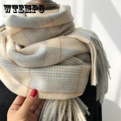 Damenmode Plaid Strickschal Winter Koreanischer Stil Quaste Verdickung Warmer Schal Schal