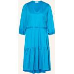Reduzierte Blaue 3/4-ärmelige Darling Harbour V-Ausschnitt Kleider A-Linie aus Elastan für Damen Größe XS 