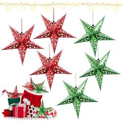 Darryy 6 Stück Papier Stern Dekoration, 30cm Faltstern Weihnachten, Faltsterne Sterne Papier, Papierlampenschirm, Weihnachtsdeko Papiersterne Rot Grün, Weihnachtsdeko zum Aufhängen