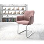 Pastellrosa DELIFE Greg-Flex Freischwinger Stühle aus Edelstahl mit Armlehne 