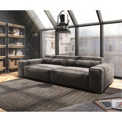 DELIFE Big-Sofa Sirpio XL 270x130 cm Mikrofaser Khakibraun mit Hocker, Big Sofas