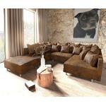 DELIFE Couch Clovis Braun Vintage Optik mit Hocker Wohnlandschaft Modulsofa
