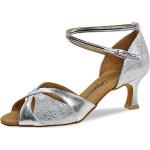 Silberne Diamant Dance Shoes Damentanzschuhe aus Mikrofaser atmungsaktiv Größe 41,5 mit Absatzhöhe 5cm bis 7cm 