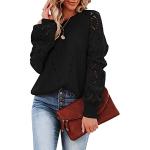 Schwarze Langärmelige Rundhals-Auschnitt Pullover mit Ellenbogen Patches für Damen Größe S 