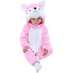 Doladola Unisex Baby Strampler mit Kapuze Kinder kostüm Tier für Karneval Baby Jumpsuit für Jungen Mädchen (12-18 Monate,Pinkhusky)
