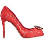 Rote Dolce & Gabbana Pfennigabsatz Peeptoe Pumps mit Strass aus Leder für Damen Größe 35,5 