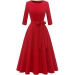 Rote Retro Langärmelige Dresstells Kurze Rundhals-Auschnitt Cocktailkleider Handwäsche für Damen Größe M zur Hochzeit 