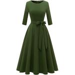 Armeegrüne Retro Langärmelige Dresstells Kurze Rundhals-Auschnitt Cocktailkleider Handwäsche für Damen Größe M zur Hochzeit 