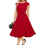 Rote Dresstells Audrey Hepburn Wadenlange | Midi Cocktailkleider für Damen Größe L zur Hochzeit 