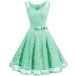Reduzierte Mintgrüne Blumen Knielange V-Ausschnitt Abendkleider & festliche Kleider aus Spitze Handwäsche für Damen Größe S für die Brautjungfern 