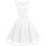 Weiße Blumen Kurze V-Ausschnitt Abendkleider & festliche Kleider aus Spitze Handwäsche für Damen Größe XL für die Brautjungfern 