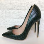 Dunkelgrüne Krokodil-Effekt-Frauen-reizvolle spitze Zehe-Stiletto-Pumpen extrem hohe Absätze Damen-Partei-Schuhe