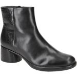 Schwarze Elegante Ecco Blockabsatz Ankle Boots Reißverschluss aus Glattleder mit herausnehmbarem Fußbett für Damen mit Absatzhöhe 5cm bis 7cm 