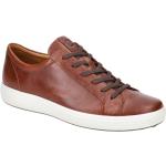 Cognacfarbene Ecco Soft 7 Flache Sneaker Schnürung aus Glattleder mit herausnehmbarem Fußbett für Herren Größe 48 