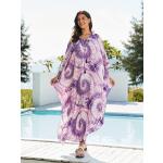Violette Print Boho 3/4-ärmelige V-Ausschnitt Strandkleider aus Viskose Handwäsche für Damen Einheitsgröße Große Größen 