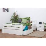 Einzelbett/Gästebett Easy Premium Line K4 inkl. 2 Schubladen und 1 Abdeckblende, 120 x 200 cm Buche Vollholz massiv weiß lackiert