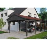 Einzelcarport SKAN Holz Fichtelberg inkl. Dachschindeln rot 423 x 808 cm Schiefer