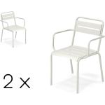 Weiße Gartenstühle aus Stahl mit Armlehne 2 Teile 