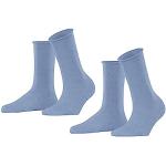 ESPRIT Damen Socken Basic Pure 2-Pack W SO Baumwolle einfarbig 2 Paar, Blau (Jeans Melange 6458), 35-38