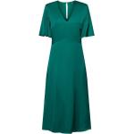 Grüne Elegante Esprit Wadenlange | Midi V-Ausschnitt Frühlingskleider aus Satin für Damen Größe S 
