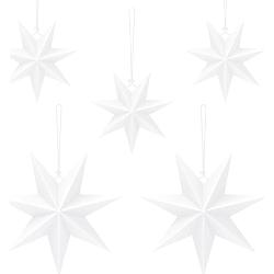 Estefanlo Faltstern Weihnachten, 7 Zacken Papier Stern Dekoration, 5 Stück Papiersterne für Weihnachts Deko, 25cm x 3 + 40cm x 2, Sterne Papier zum Fenster Dekoration, Advent, Weihnachtsbaum, Weiß