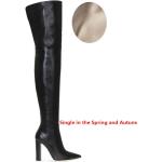 Aprikose Blockabsatz Stiefel mit Absatz Reißverschluss aus Samt für Damen 