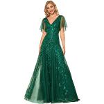 Reduzierte Dunkelgrüne Romantische Maxi V-Ausschnitt Ballkleider aus Nylon für Damen Größe L für die Brautjungfern 