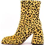 Gelbe Animal-Print Stiefeletten ohne Absatz Reißverschluss für Damen Größe 43 