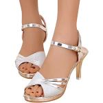 Silberne Keilabsatz High-Heel Sandaletten mit Strass aus Veloursleder rutschfest für Damen zur Party 