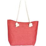 fashion and joy Strandtasche Handtasche Maritim in feiner Leinen-Optik rot mit 30cm Griff aus Tau Kordel Natur mit Reißverschluß und Innentaschen - Tasche Typ335