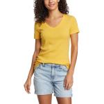 Gelbe Kurzärmelige Eddie Bauer V-Ausschnitt V-Shirts aus Baumwolle für Damen Größe XS 