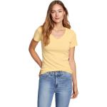 Gelbe Kurzärmelige Eddie Bauer V-Ausschnitt V-Shirts aus Baumwolle für Damen Größe XS 