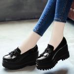 Schwarze Derby Schuhe mit Fransen für Damen mit Absatzhöhe 5cm bis 7cm 