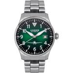 Grüne Flieger Junkers Automatik Armbanduhren aus Metall mit verschraubter Krone mit Saphirglas-Uhrenglas mit Metallarmband 