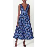 Blaue Carolina Herrera Wadenlange | Midi V-Ausschnitt Frühlingskleider aus Polyester für Damen zur Hochzeit 