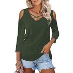Olivgrüne Kurzärmelige V-Ausschnitt V-Shirts Handwäsche für Damen Größe XXL 