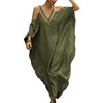 Reduzierte Armeegrüne Sexy Maxi V-Ausschnitt Strandkleider aus Baumwolle für Damen Einheitsgröße 