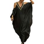 Reduzierte Schwarze Sexy Maxi V-Ausschnitt Strandkleider aus Baumwolle für Damen Einheitsgröße 