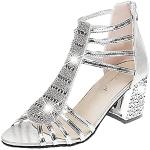 Silberne Keilabsatz High-Heel Sandaletten Reißverschluss für Damen mit Absatzhöhe über 9cm zur Party 