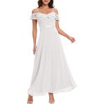 Weiße Maxi Cold Shoulder Brautkleider & Hochzeitskleider mit Gürtel Handwäsche für Damen Größe M für die Brautjungfern 