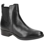 Reduzierte Schwarze Elegante Geox Felicity Blockabsatz Ankle Boots Reißverschluss aus Glattleder mit herausnehmbarem Fußbett für Damen mit Absatzhöhe 5cm bis 7cm 