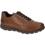 Cognacfarbene Geox Flache Sneaker Schnürung aus Glattleder mit herausnehmbarem Fußbett für Herren Größe 46 