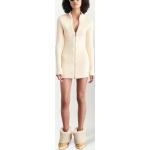 Reduzierte Offwhite Langärmelige Off-White Wadenlange | Midi Stehkragen Winterkleider aus Wolle für Damen Größe M 