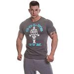 Gold's Gym Herren Muscle Joe Workout Premium Training Fitness Gym Sport T-Shirt, Grau meliert/Türkis, M