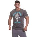 Gold's Gym Herren Muscle Joe Workout Premium Training Fitness Gym Sport T-Shirt, Grau meliert/Türkis, XL