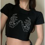 Schwarze Gothic Kurzärmelige Cropped Shirts für Damen Größe XXL 